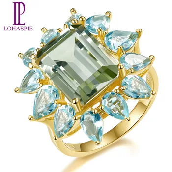 Lohaspie 9.35ct Natural Gemstone Green Amethyst & Blue Topaz Ring Solid 925 Sterling Silver Yellow Gold Fine Jewelry For Women Lohaspie 9.35ct Natural Gemstone Green Amethyst & Blue Topaz Ring Solid 925 Sterling Silver Yellow Gold Fine Jewelry For Women