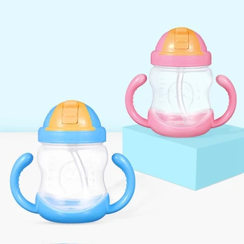 

280ml Baby Kids Cute Cup Children Learn Feeding Drinking Water Straw Handle School Drinking Bottle Feeding Sippy