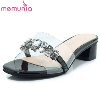 

MEMUNIA 2019 wholesale big size 46 women sandals pvc Transparent unique party prom shoes ladies summer med heels shoes woman