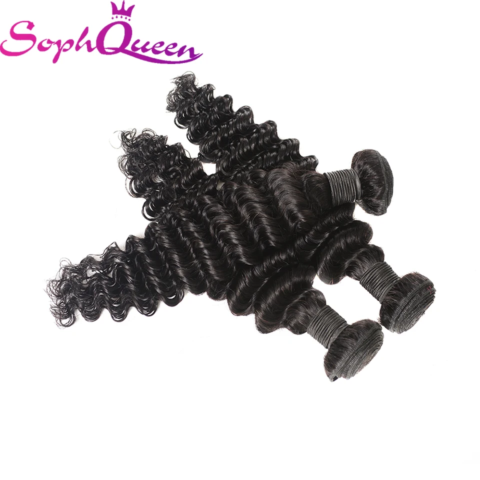 Soph queen hair индийские глубокие волнистые пучки необработанные девственные волосы пучки можно купить с закрытием наращивание волос