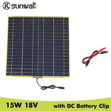 SUNWALK 15W 18V Solar Cell Panel with DC Output Crocodile Clip Solar panel for DIY Solar System 12V Car Battery 322*322mm
