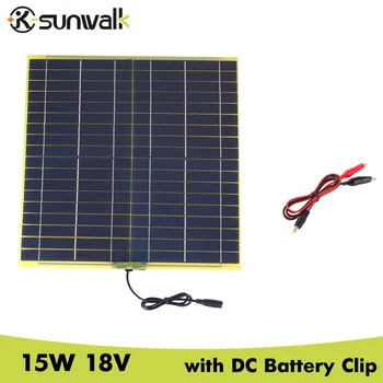 

SUNWALK 15W 18V Solar Cell Panel with DC Output Crocodile Clip Solar panel for DIY Solar System 12V Car Battery 322*322mm