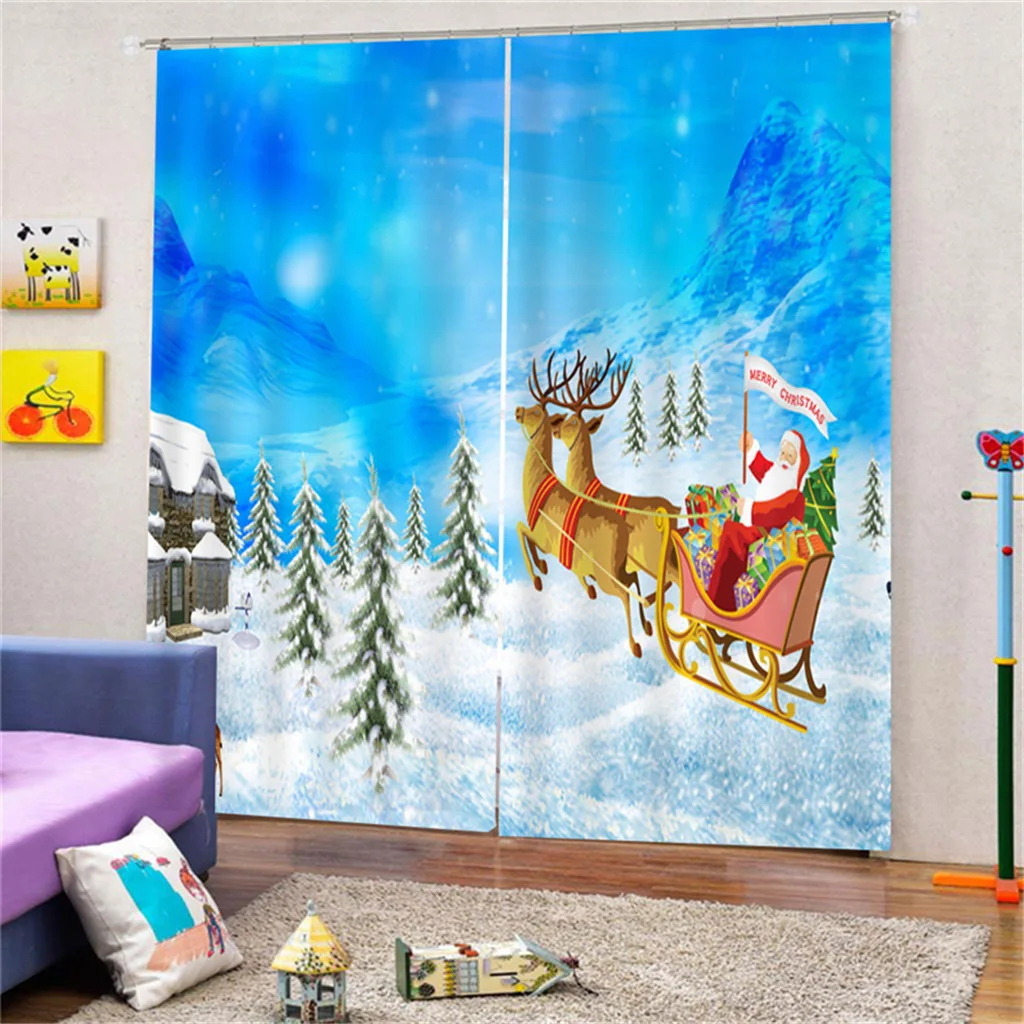 RZCortinas Christmas Curtains Santa Clause Snowman Reindeer Printed