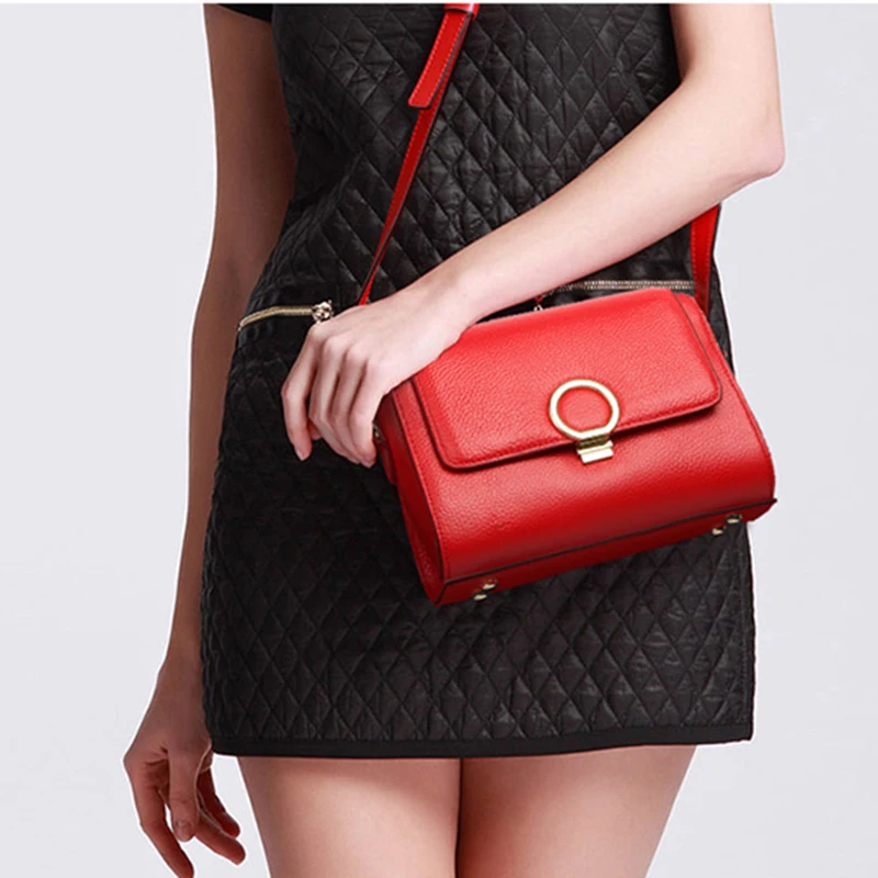 

Fashion Female Genuine Leather Messenger Small Flap Circle Hasp Cow Leather Soft Solid Color Brief Shoulder Bags Birthday Gifts
