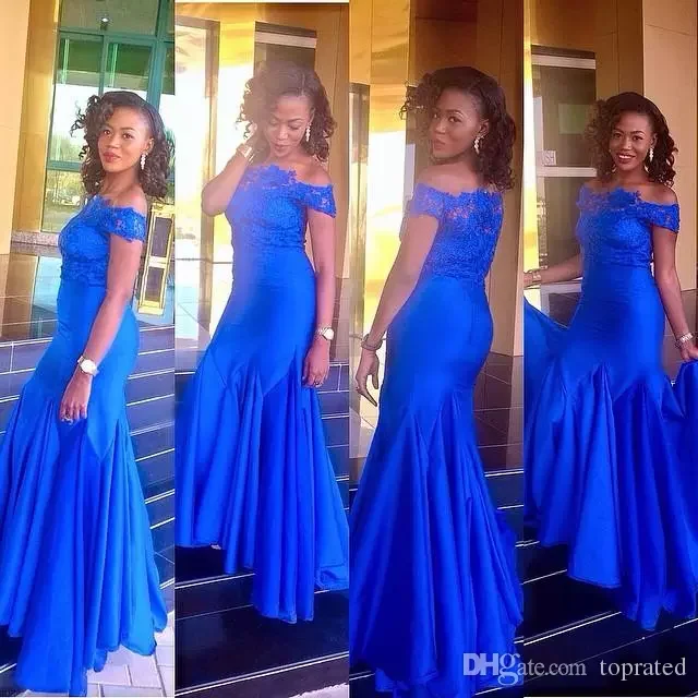 

Royal Blue Bridesmaid Dresses for Wedding 2018 Off Shoulder vestido de festa longo Lace Appliques Long Mermaid party Prom gown