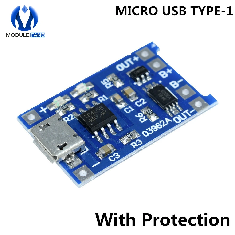 5 шт./компл. type-c/Micro/Mini USB 5V 1A 18650 TP4056 модуль зарядного устройства литиевой батареи зарядная плата двойной функции 1A li-ion - Цвет: Micro USB 1