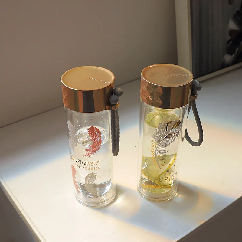 200 мл портативный двухслойный стеклянный флакон для воды, герметичная дорожная чашка для пары, студенческий походный чайник стакан для лимонного сока