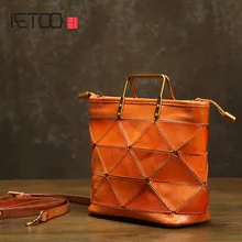 AETOO Vintage literary original handmade leather handbag geometric stitching small tote bag casual leather dumpling bag handbag