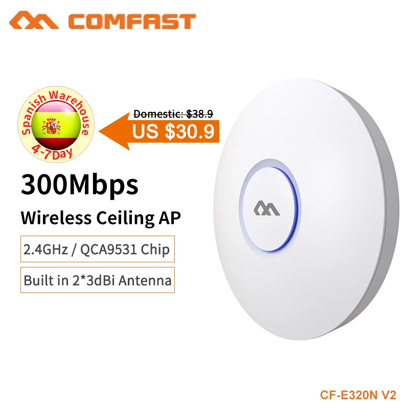 

COMFAST 300Mbps Wifi Access Point Home Networking 2.4G Indoor Ceiling Mount Wifi Repeater Router 48 POE AP Amplifier CF-E320N-V2