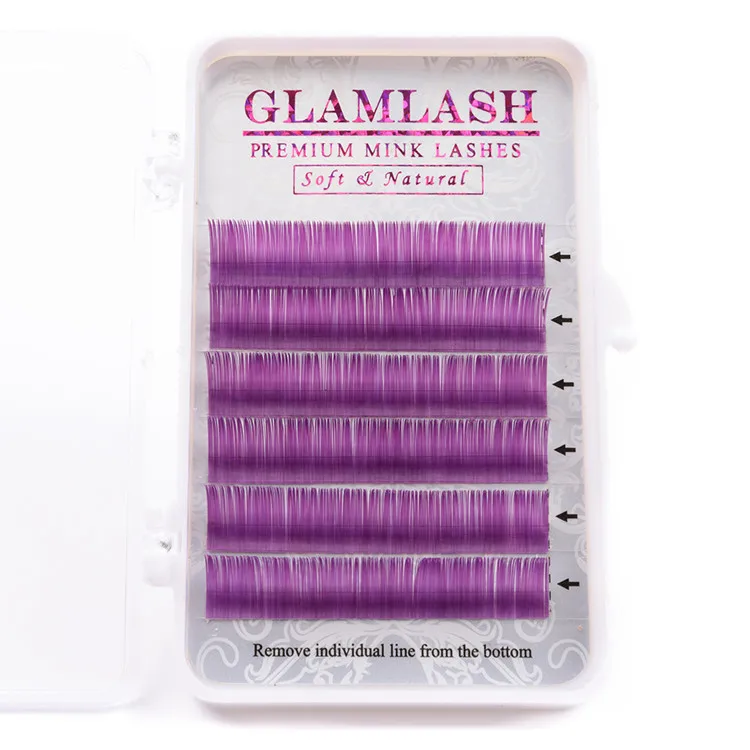 purple GLAMLASH Натуральный Мягкий Фиолетовый Синий Коричневый зеленый красный цвет Наращивание ресниц премиум индивидуальные норковые ресницы макияж cilio для строительства - Цвет: purple