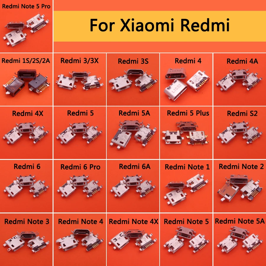 

21models For Xiaomi Redmi 1S 2S 2A 3 3X 3S 4 4A 4X 5 5A 5 PLUS S2 6 PRO NOTE1 2 3 Micro USB Jack Charging Socket Power Connector