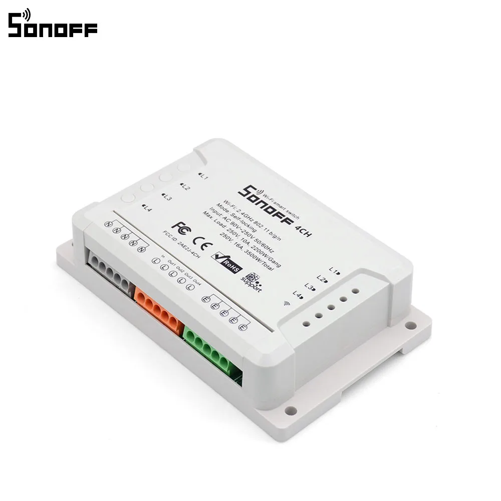 Sonoff 4CH R2 4 банда Wifi светильник смарт-переключатель, 4 канала электронный переключатель IOS Android приложение управление, работает с Alexa Google Home