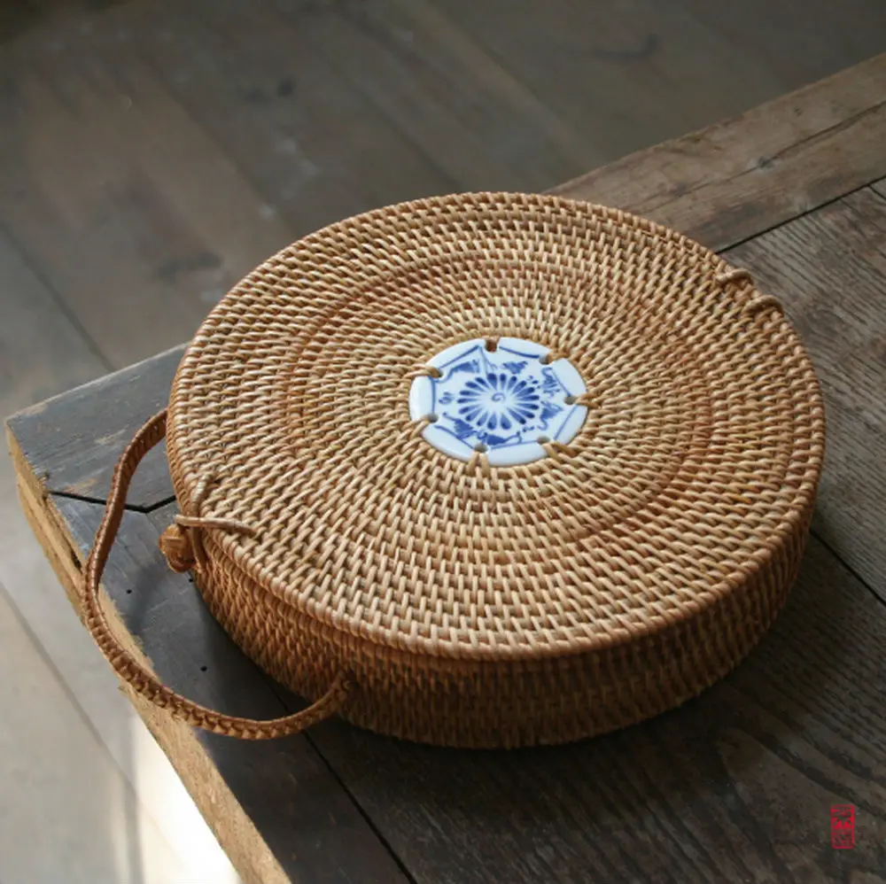 Handmade Rattan Woven Pu erh Tea Cake Storage Box Canister Kitchen