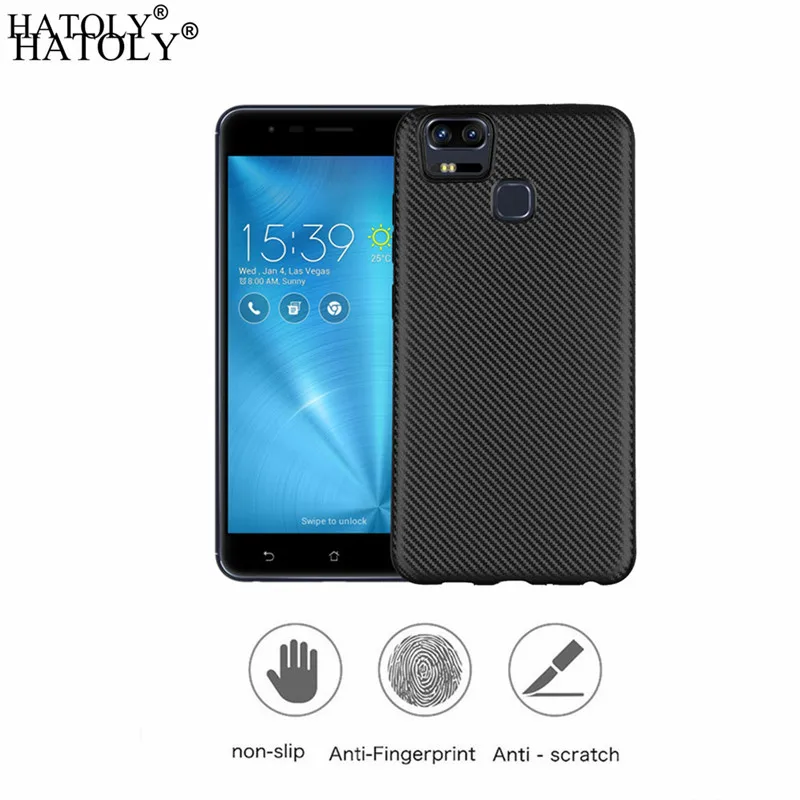 HATOLY Capa For Asus Zenfone 3 Zoom ZE553KL Case Soft TPU Rugged Carbon Fiber Cover |