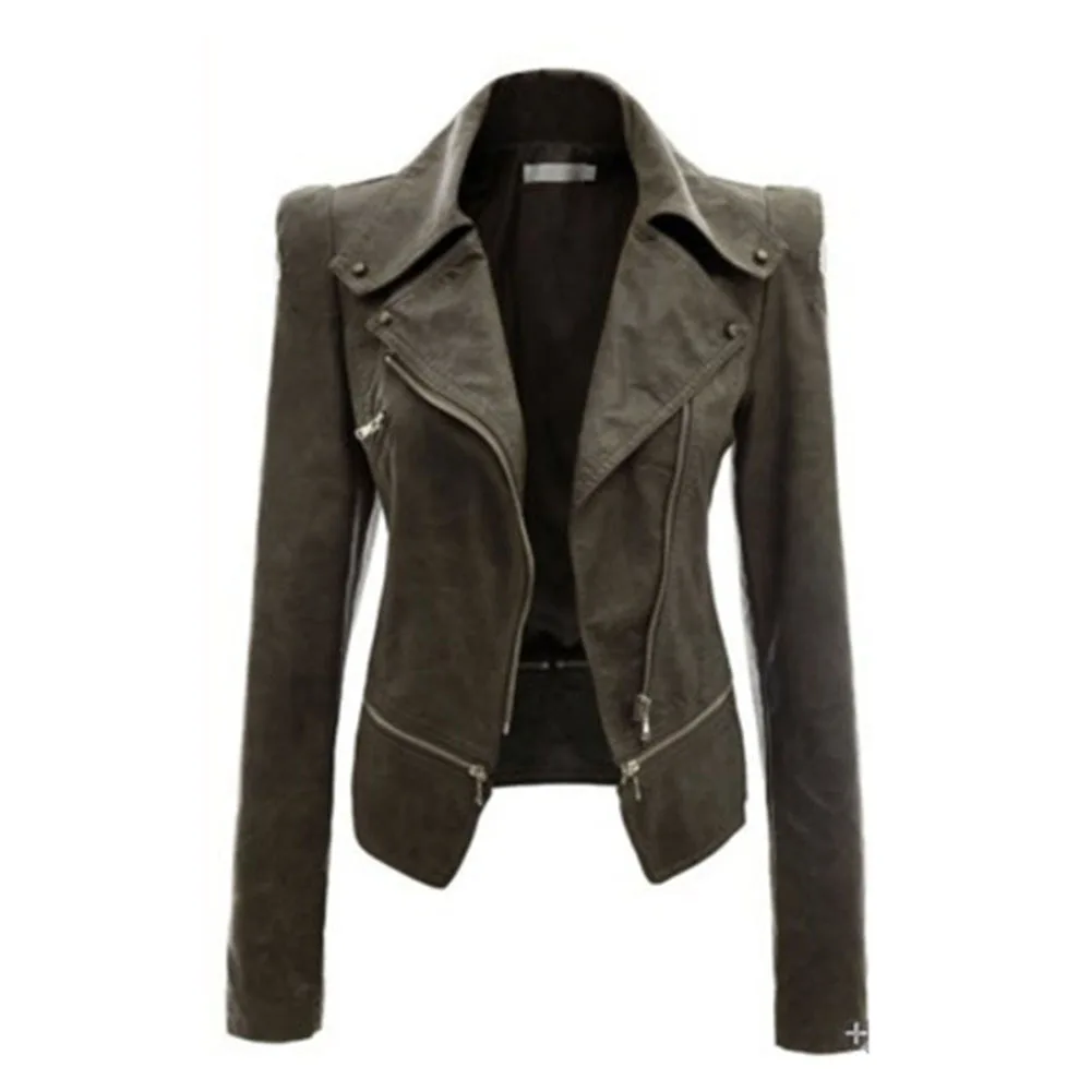 Готическая мягкая кожаная женская осенняя куртка черная мотоциклетная куртка на молнии с длинным рукавом Женская куртка из искусственной черной кожи куртка размера плюс 4xl