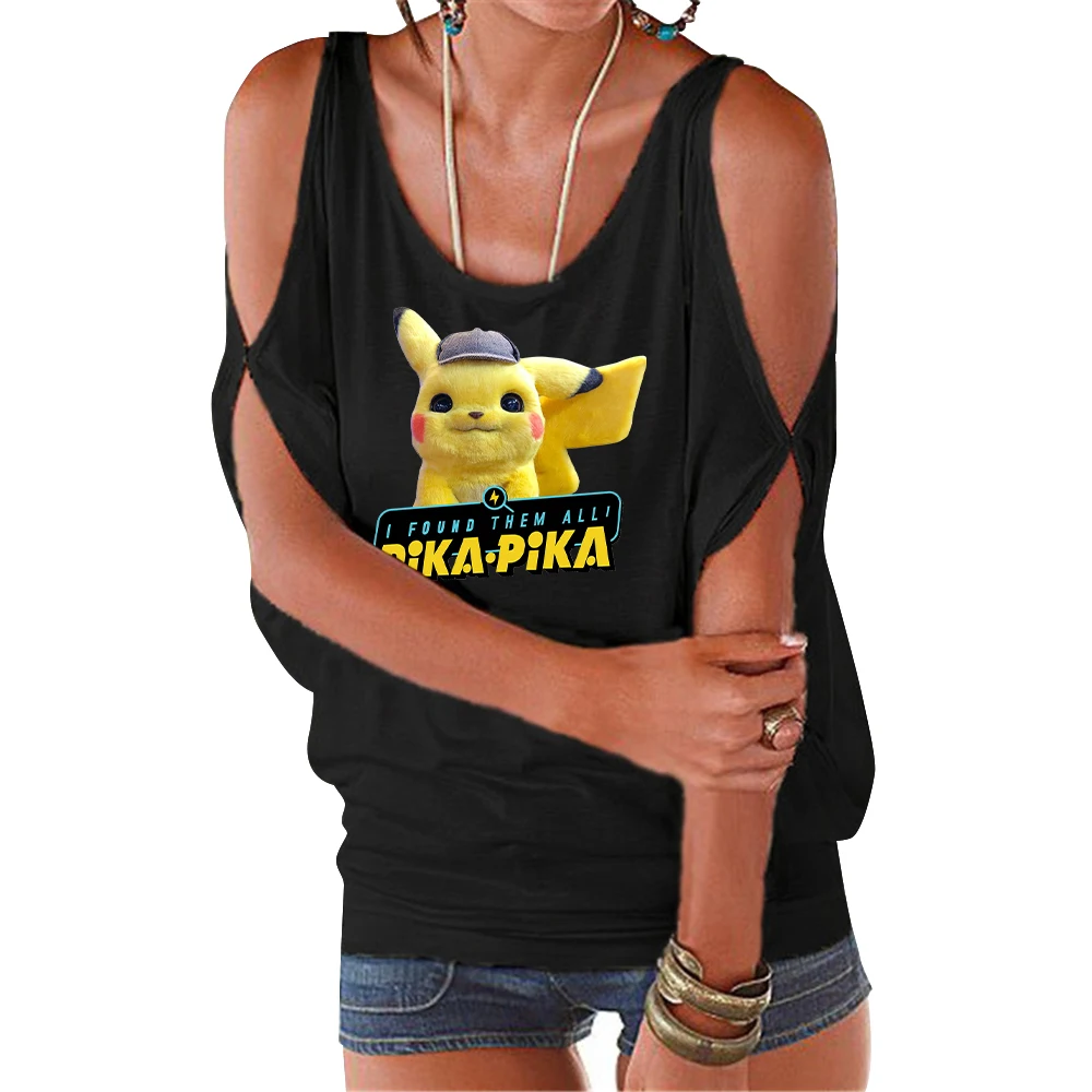 Женская футболка в стиле хип хоп Pokemon Detective Pikachu Летняя Пляжная с открытыми