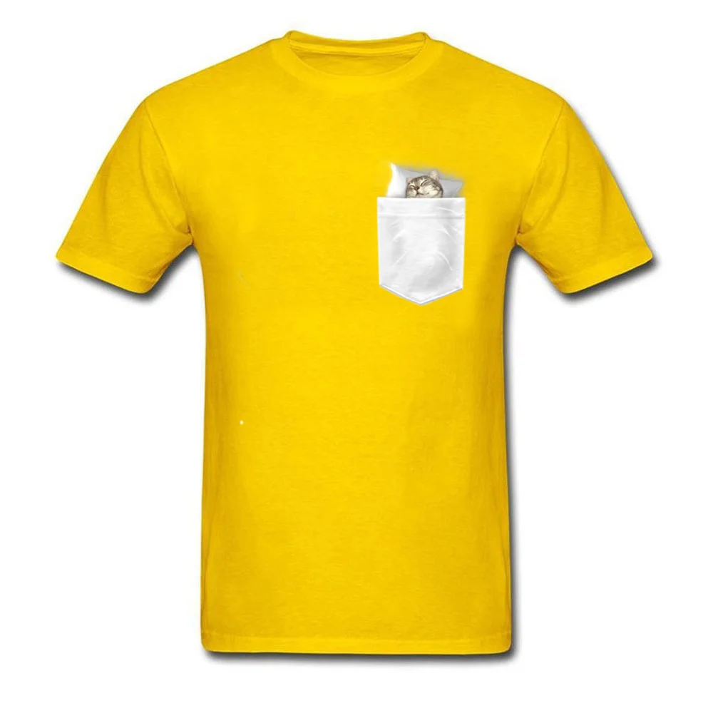 CAT SLEEPING IN MY POCKET Mens T-shirts Newest Summer Tops & Tees All Cotton O Neck Short Sleeve Crazy Tee Shirt Summer Autumn CAT SLEEPING IN MY POCKET yellow