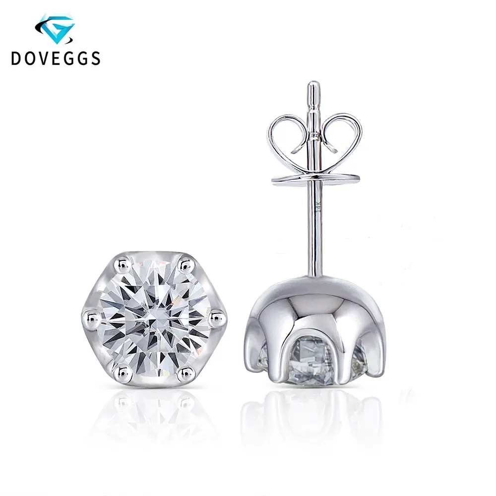 

DovEggs Platinum Plated Silver Moissanite Stud Earrings for Women Party Anniversary 2CTW 6.5mm H Color Moissanite Earrings