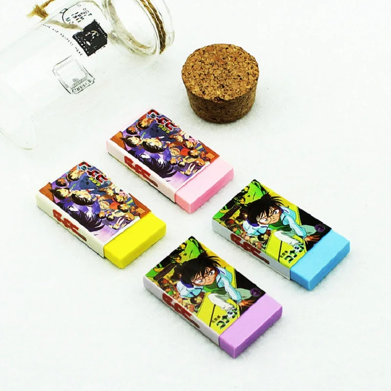 

Anime Detective Conan Stationery Rectangle Pencil Rubber Eraser Student Prizes Gift Solid Color Soft Eraser School Supply 4pcs