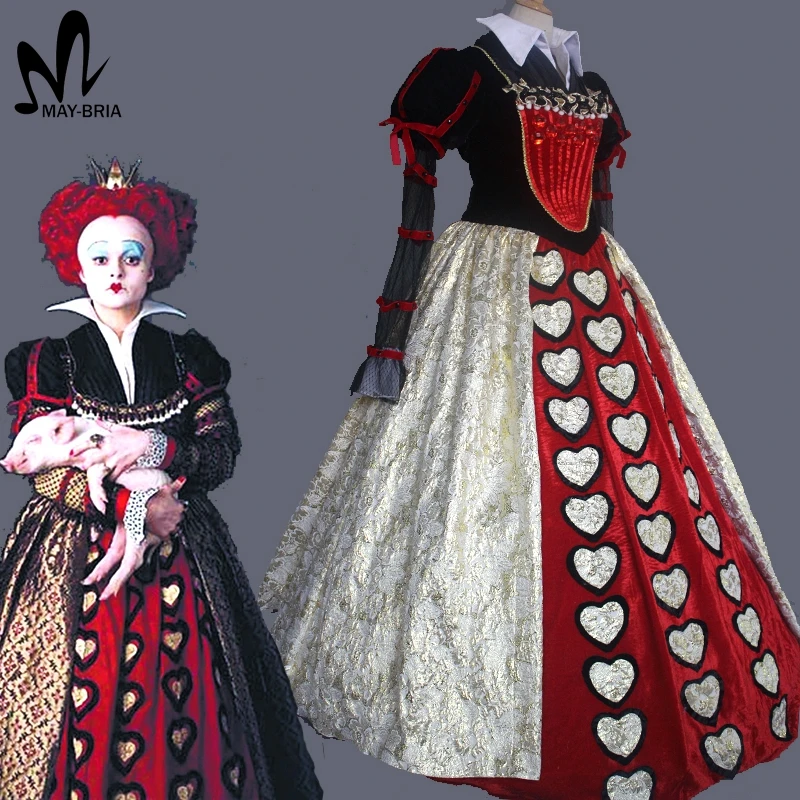 Алиса в стране чудес 2 красный queen Карнавальный Костюм Хэллоуин костюмы для взрослых женщин Красный queen Платье Необычные queen костюм