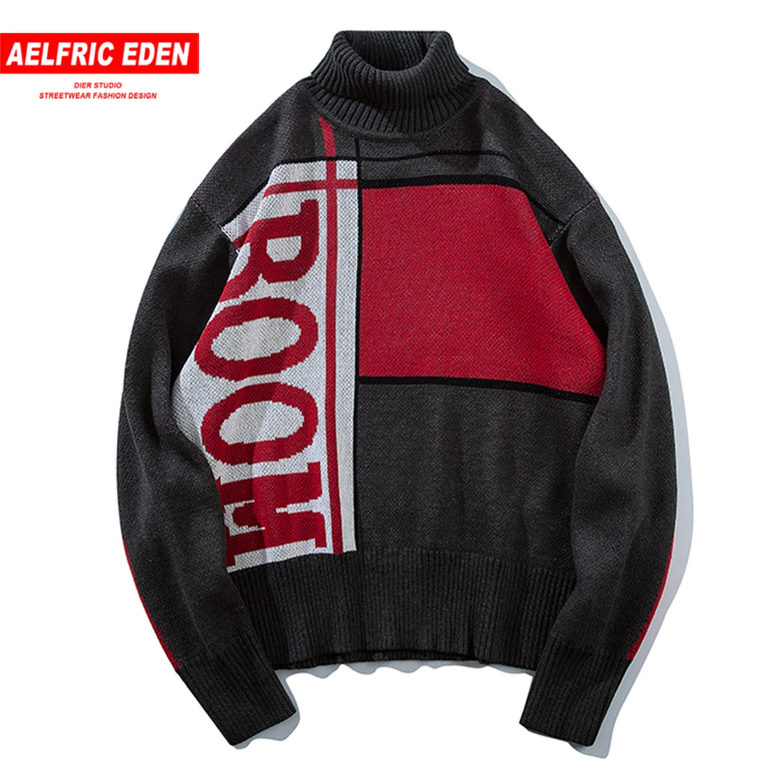 

Aelfric Eden Japanese Style Fashion Patchwork Mens Casual Turtleneck Knitwear 2019 Harajuku Hip Hop Pullovers Sweater Streetwear