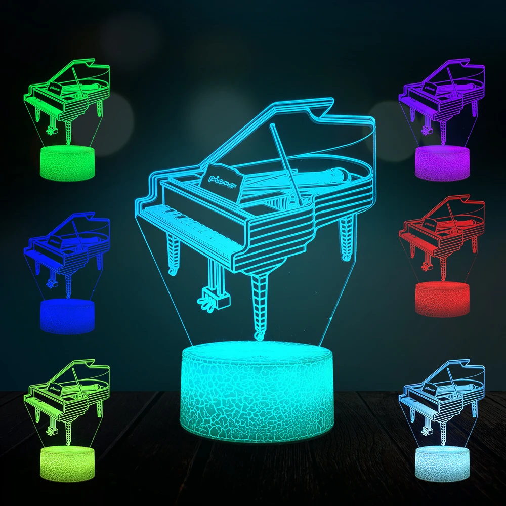 

Creative Music Piano Musical instrument 3D Lamp LED USB Mood Night Light Multicolor Switch Touch Remote Luminaria Change Table