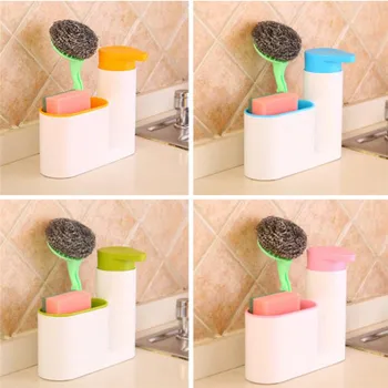 

2 in 1 Multifunctional Kitchen Storage Compartment Washing Sponge Brush Sink Detergent Soap Dispenser Bottle Kitchen Gadgets