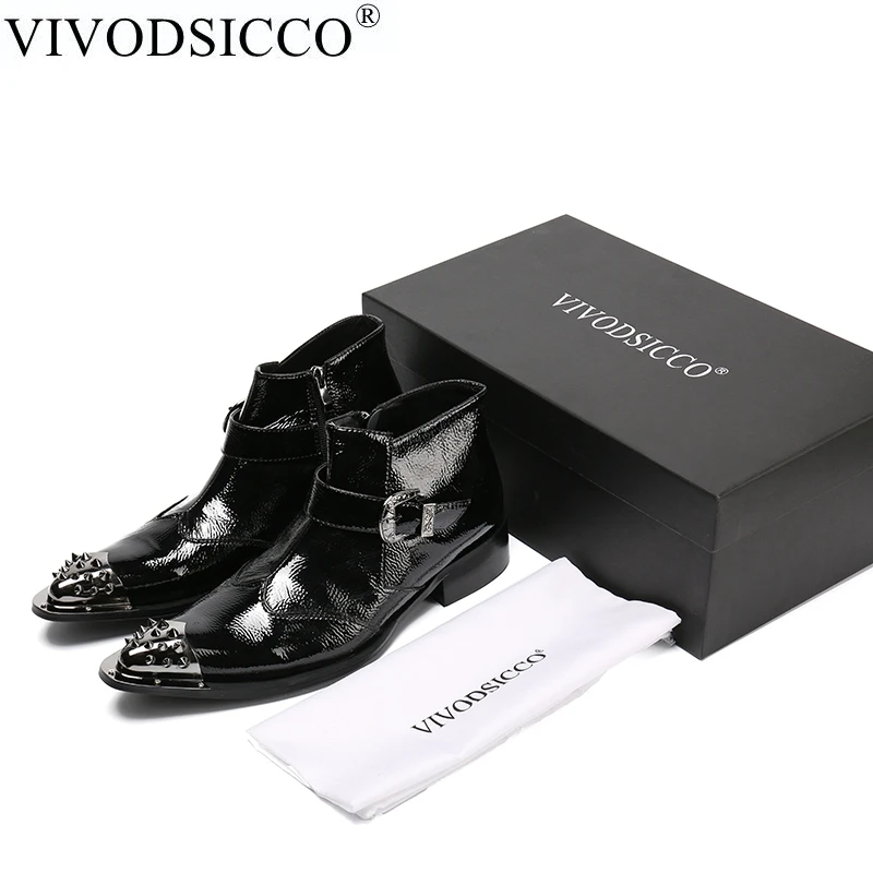 VIVODSICCO модные мужские ботинки из натуральной кожи итальянские черные роскошные модные повседневные ботильоны челси с заклепками мужские свадебные туфли