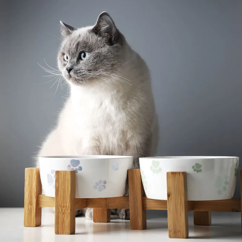 Новые товары для домашних животных миска для кошек маленькая собачка столовые приборы миска для кошек керамическая кормушка для домашних животных твердая деревянная рамка Защита позвоночника миска для воды