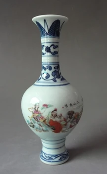 

Exquisite Small Chinese Blue and White Porcelain Vase Painted With Eight Immortals