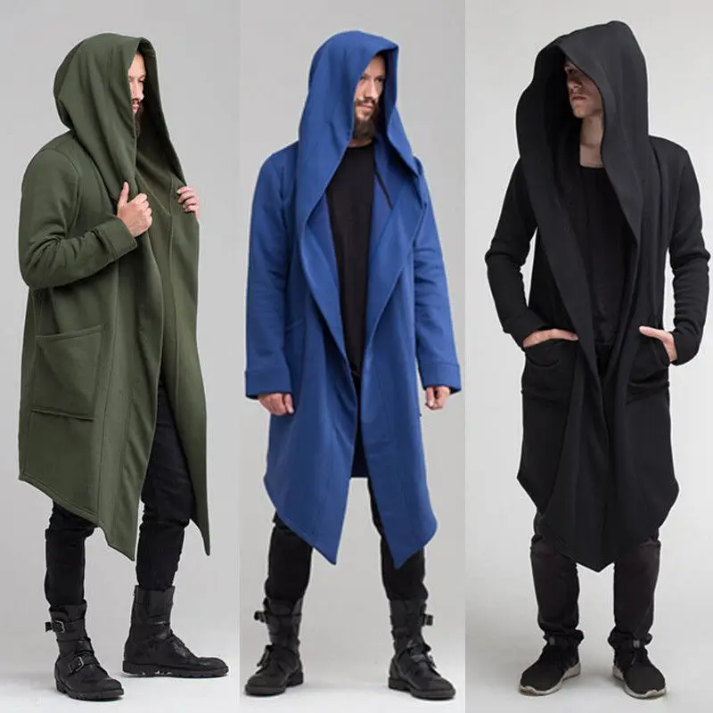 

2018 Autumn Winter Fashion Men Unisex Gothic Pockets Long Hooded Cardigan Warm Coat Hoodie Loose Jacket Outwear Plus Size M-2XL