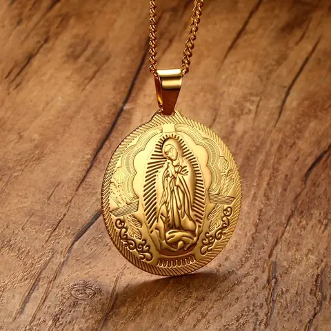Necklaces Virgin Mary Maria Miraculous Medal Gold color Stainless Steel Jewelry