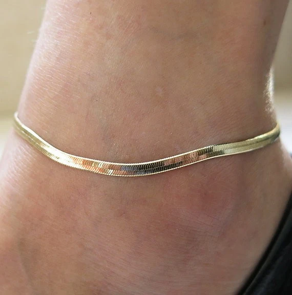 Модный металлический плоский браслет на ногу со змеиной цепочкой для женщин, пляжный браслет на лодыжке, ювелирное изделие - Окраска металла: gold