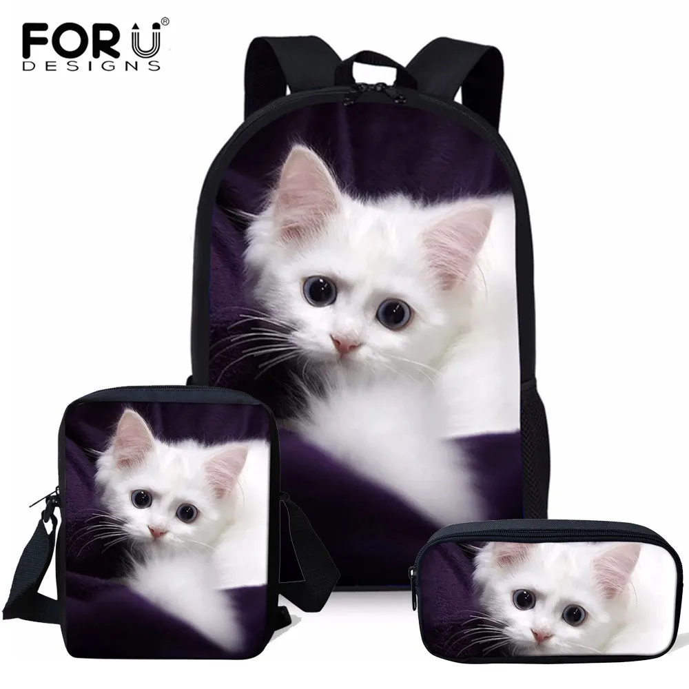 

FORUDESIGNS Adorable Kitten Cat School Bags Set for Girls Animal Orthopedic Backpack Kids Satchel Schoolbag Pencil Case Mochilas