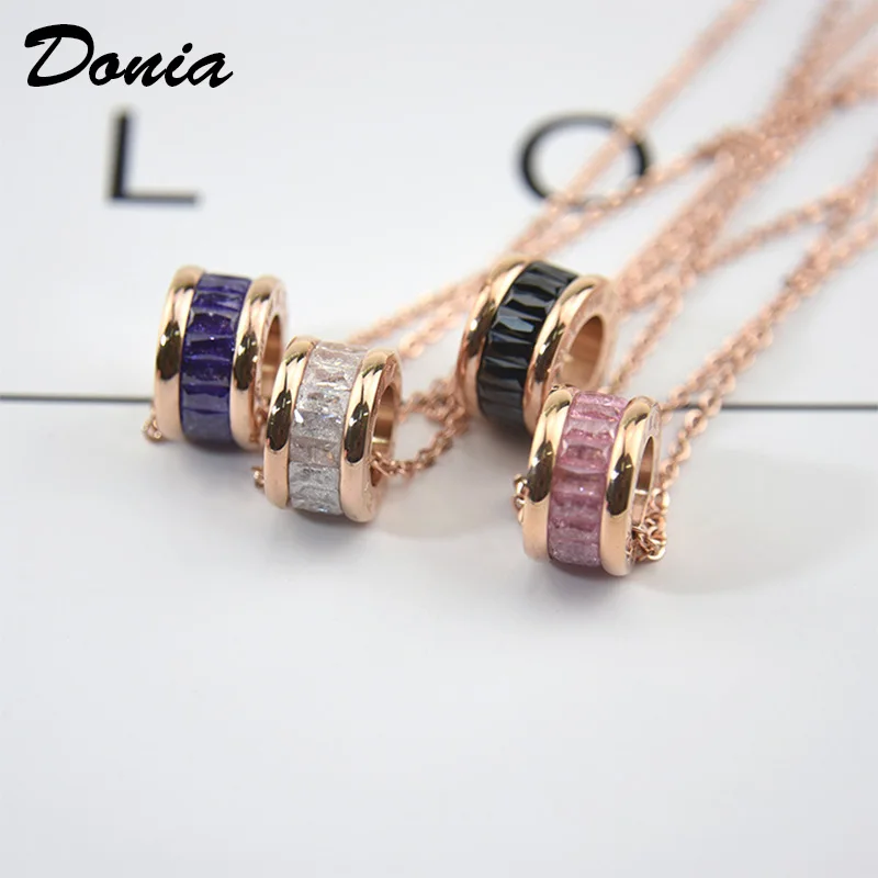

Donia Jewelry Korean fashion ice crystal crystal titanium steel necklace rose gold four-color explosion stone couple pendant