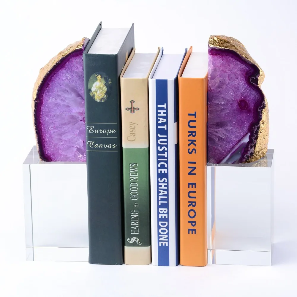

Figurines Home Decoration Accessories Crystal Purple Heavy Duty Agate Bookends Home Decor Crafts Desk Ornament Handicrafts 4108