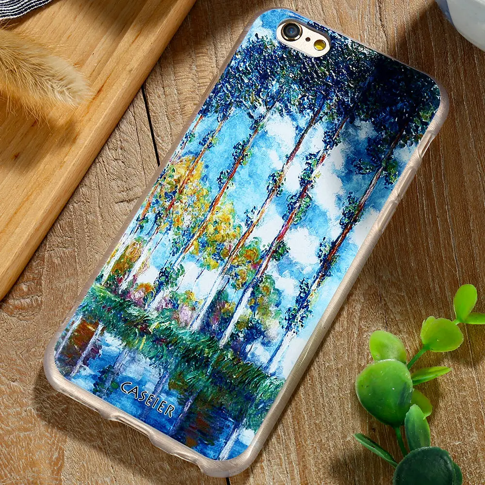 

Art Printed Pattern Phone Case Holiday Monet Oil Painting Soft Clear Back Cover For iPhone 7 7 Plus 6 6s Plus 5S For Samsung S6