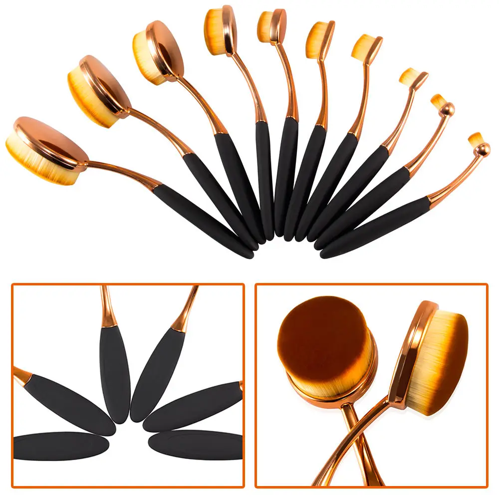 

10PCS/SET Make up Brush Shape Makeup Brushes Set Multifunction Foundation Brush Kits Black Golden Colors For Lady Women
