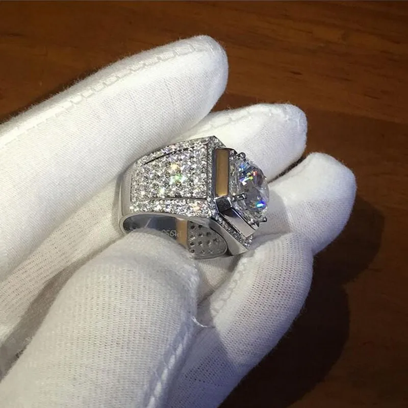 Мужское 925 пробы Серебряное кольцо Paev cz 2ct с искусственным бриллиантом, обручальные Обручальные кольца для мальчиков, сапфировое ювелирное изделие, размер 8-13, подарок для мальчика