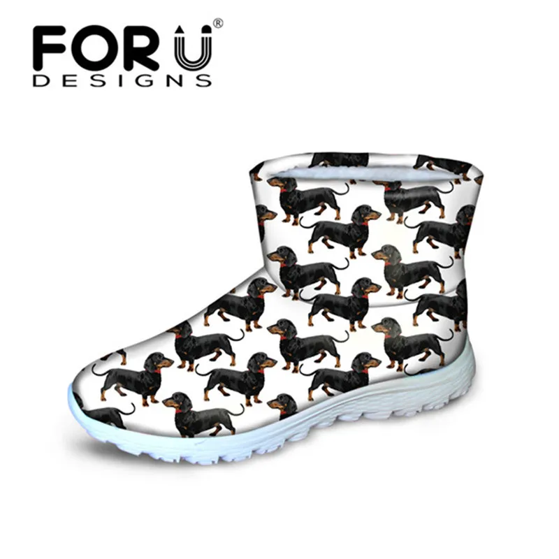 

FORUDESIGNS Dachshund Dog Printing Women's Snow Boots Winter Flats Shoes Brand Fashion Ankle Boots for Female Ladies Warm Shoes