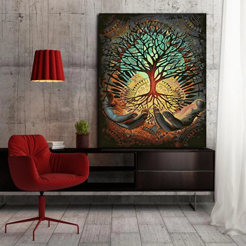 

DIY color painting pictures by Numbers with color tree drawings by digital frame painters