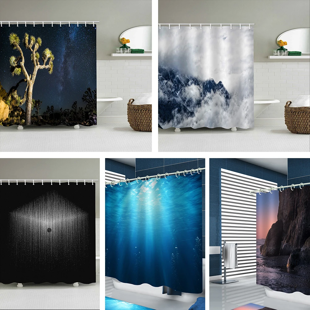 

2019 Waterproof Shower Curtain with Hooks Natural Scenery Bathroom Curtains Polyester Fabric Bath Curtain for Home Decorations