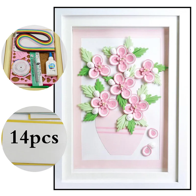 

16 colorful Quilling Paper Craft Kits 14Pcs Tool set Rolling Strips DIY Collection Home Decoration Pink flower