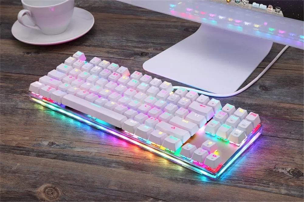 Красочная иллюминированная Подсветка 87 клавиш Usb Проводная игровая клавиатура с подсветкой для настольного компьютера A8