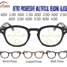 Scober = прогрессивные многофокусные классические очки для чтения Ретро винтажная черная/коричневая оправа для дальнозоркости и дальнего верха 0 Add+ 1 To+ 4
