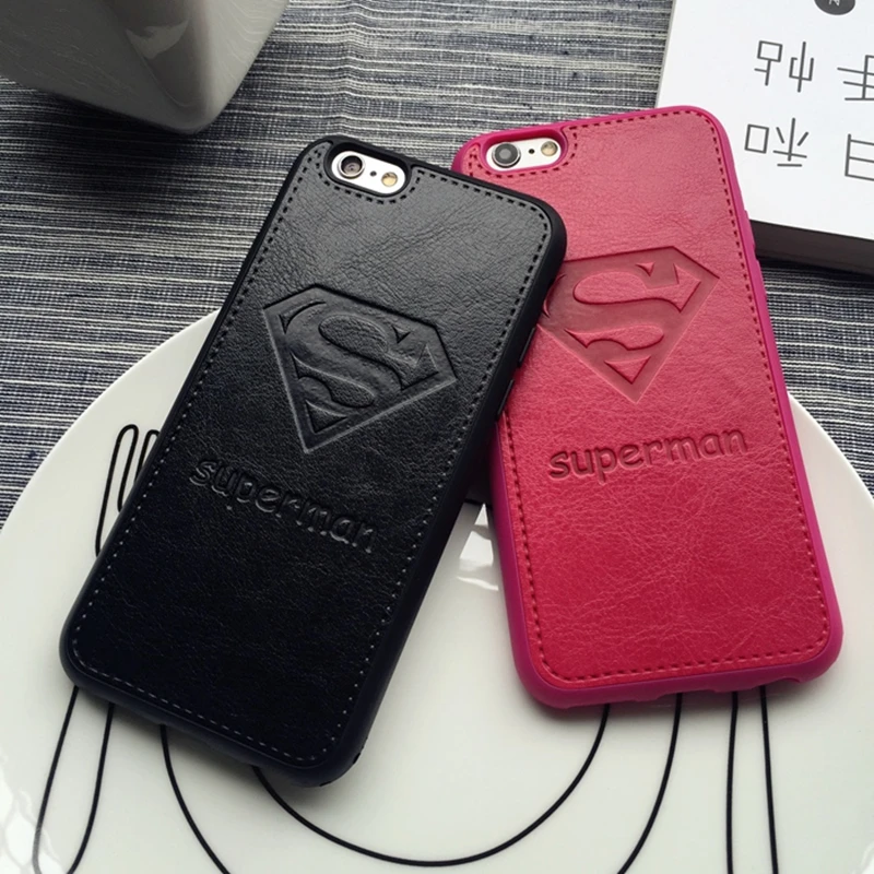 

3D textured soft leather PU Superman Marvel super couple phone case for iphone 6 6s 6plus 7 8 plus cover for iphone 10 X coque