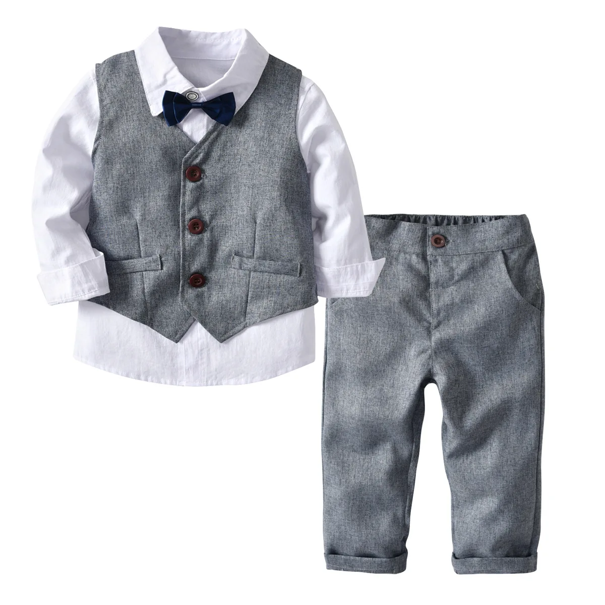 

Children's Clothing Boy Long-sleeved Shirt Gray Vest Trousers Gentleman Bow Tie Gentleman Suit Male Treasure Four-piece Suit716