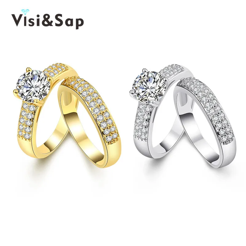 

Visisap wedding Engagement couple rings for women Bridal sets Gold color ring size 5-9 elegant jewelry top quality VAKR005A
