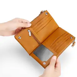 Для женщин из натуральной кожи Кошелёк-клатч кредитной держатель для карт кошелек на двойной молнии сумка 2019
