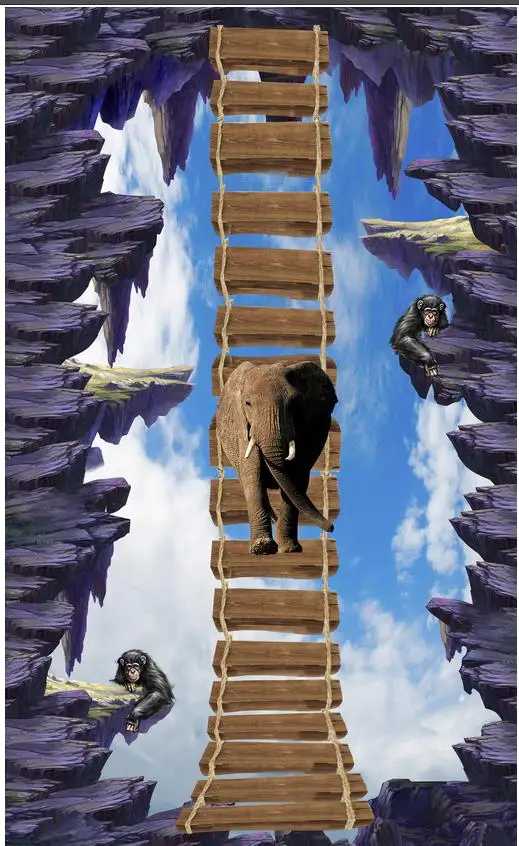3D Floor Custom Photo Floor 3D Wallpaper Modern Art Sky Cliff Wooden Bridge Elephant PVC Wall Paper Self-adhesive Floor Mural 3D Floor Custom Photo Floor 3D Wallpaper Modern Art Sky Cliff Wooden Bridge Elephant PVC Wall Paper Self-adhesive Floor Mural
